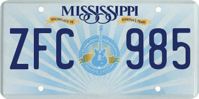 MS license plate ZFC985