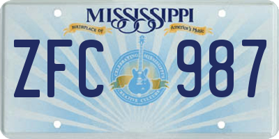 MS license plate ZFC987