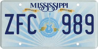 MS license plate ZFC989