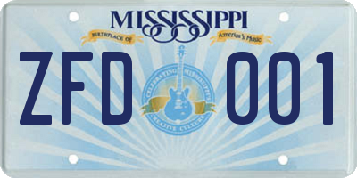 MS license plate ZFD001