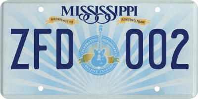 MS license plate ZFD002
