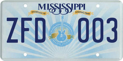 MS license plate ZFD003