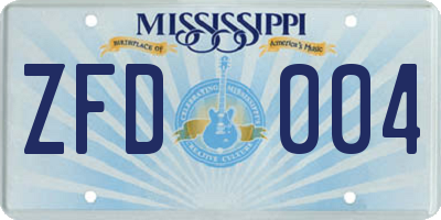 MS license plate ZFD004