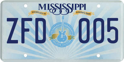 MS license plate ZFD005