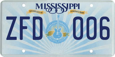 MS license plate ZFD006