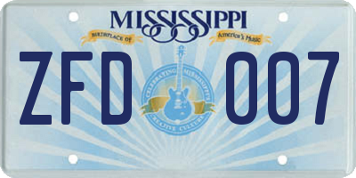 MS license plate ZFD007