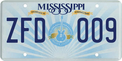 MS license plate ZFD009