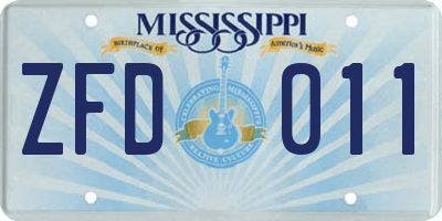 MS license plate ZFD011