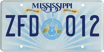 MS license plate ZFD012