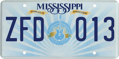 MS license plate ZFD013