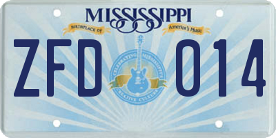 MS license plate ZFD014