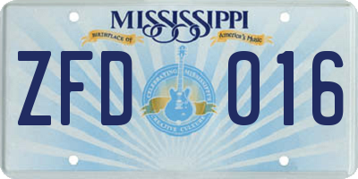 MS license plate ZFD016