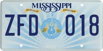 MS license plate ZFD018