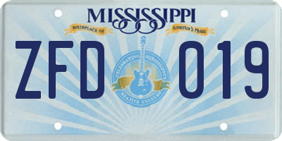 MS license plate ZFD019