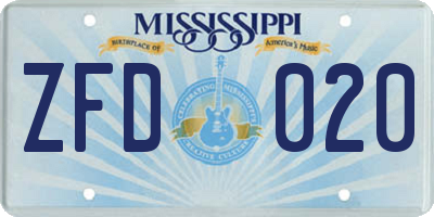 MS license plate ZFD020
