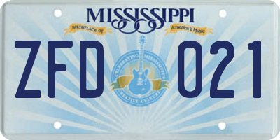 MS license plate ZFD021