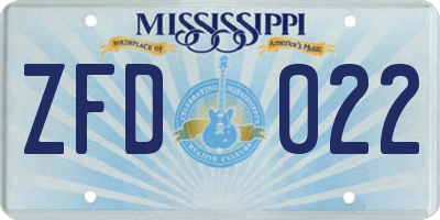MS license plate ZFD022