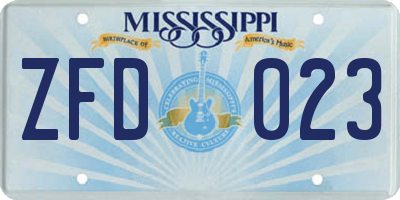 MS license plate ZFD023