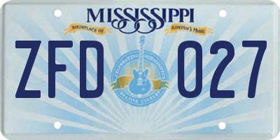 MS license plate ZFD027
