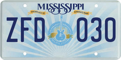 MS license plate ZFD030