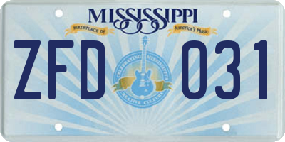 MS license plate ZFD031
