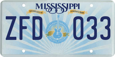 MS license plate ZFD033