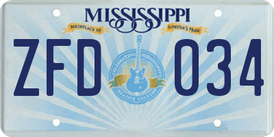MS license plate ZFD034
