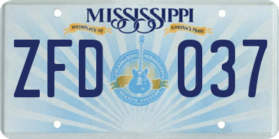 MS license plate ZFD037