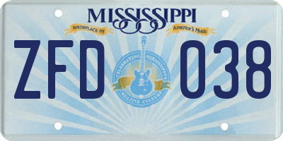 MS license plate ZFD038