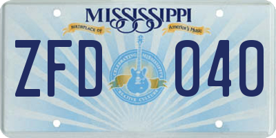 MS license plate ZFD040