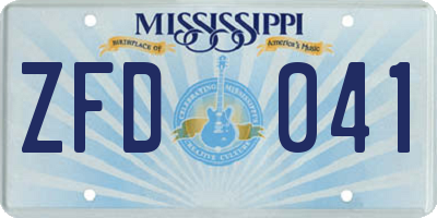 MS license plate ZFD041