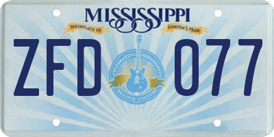 MS license plate ZFD077