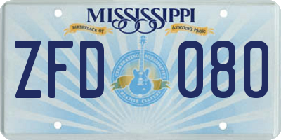 MS license plate ZFD080