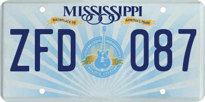 MS license plate ZFD087