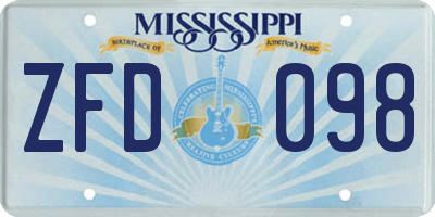 MS license plate ZFD098