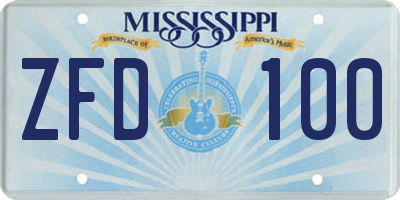 MS license plate ZFD100