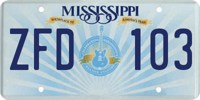 MS license plate ZFD103