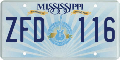 MS license plate ZFD116