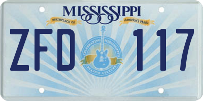 MS license plate ZFD117