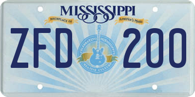 MS license plate ZFD200