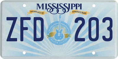 MS license plate ZFD203
