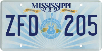 MS license plate ZFD205