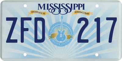 MS license plate ZFD217