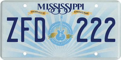 MS license plate ZFD222