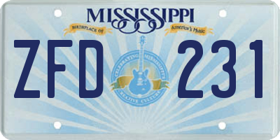 MS license plate ZFD231