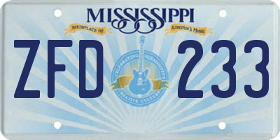 MS license plate ZFD233