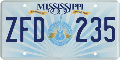 MS license plate ZFD235