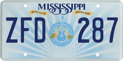 MS license plate ZFD287