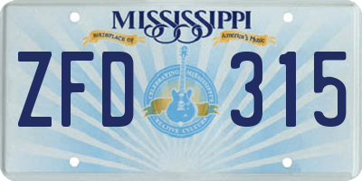 MS license plate ZFD315