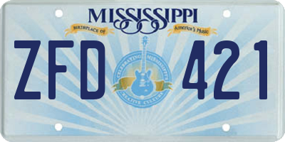 MS license plate ZFD421